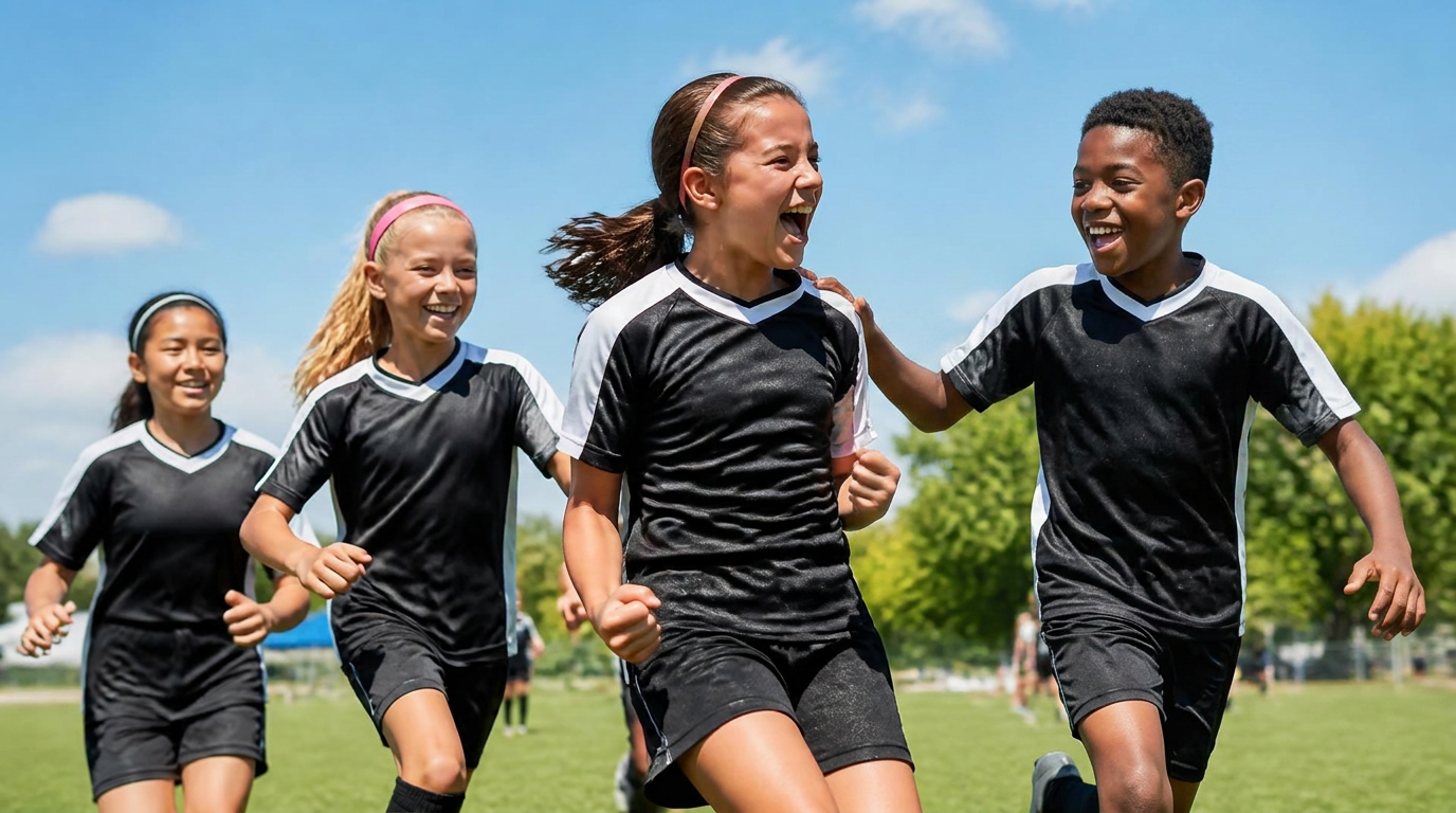 Youth athletes competing under stadium lights
